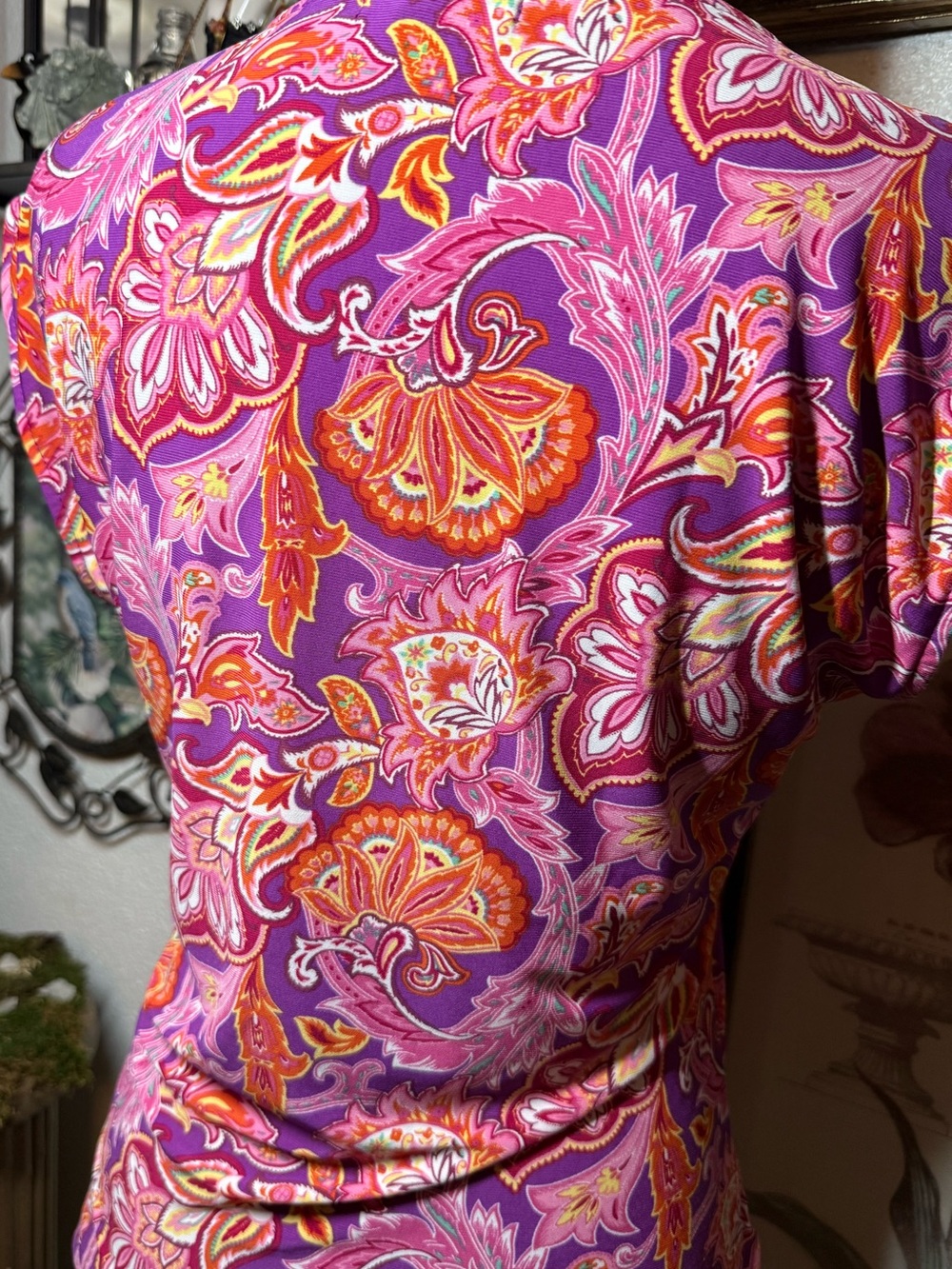 Chaps Paisley Sleeveless Faux Wrap Top Purple Pink Orange Floral •Size L• - Picture 2 of 10